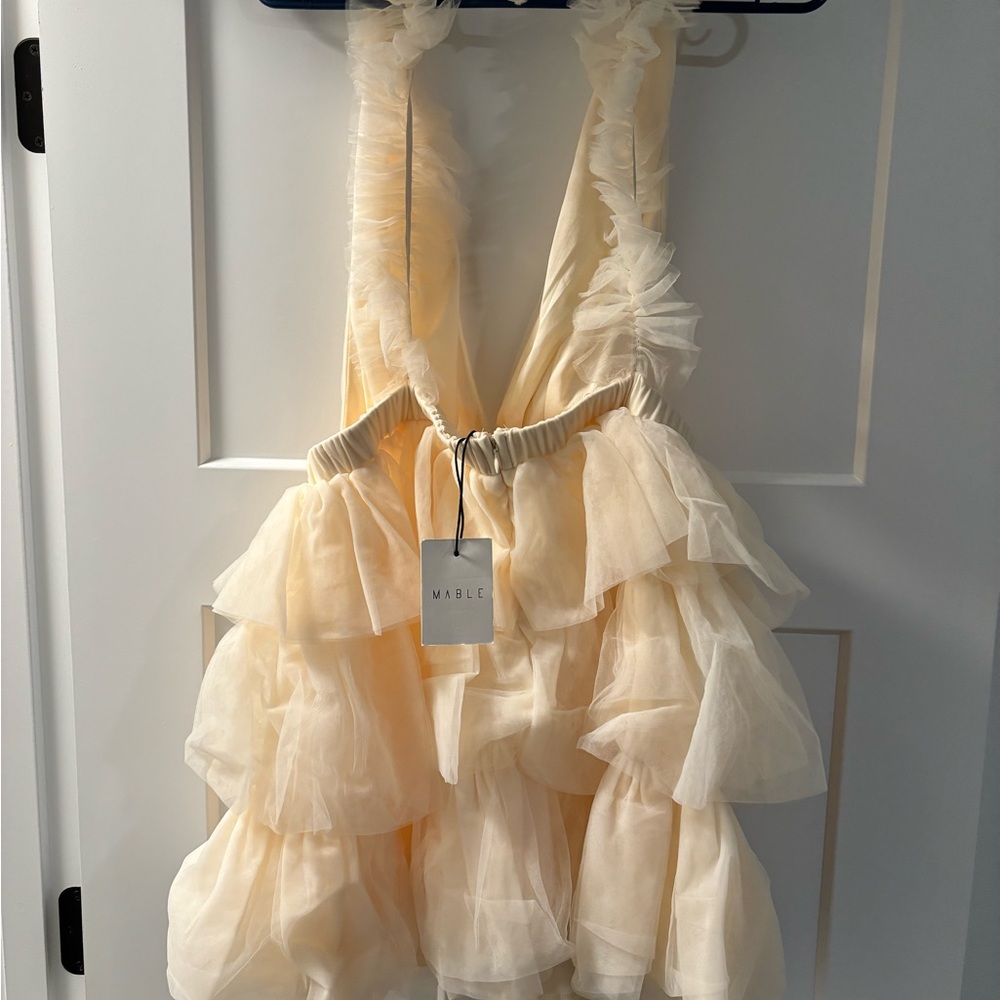 Cream Ruffled Mini Dress - Picture 4 of 10